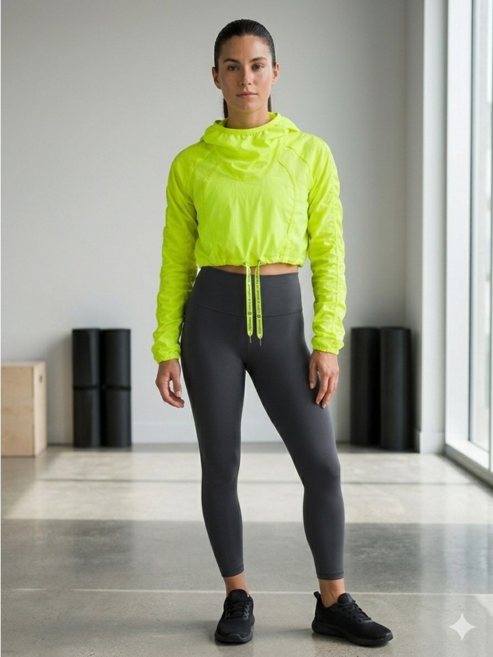 Lululemon Neon Yellow Clear Intention Cropped Windbreaker Jacket - US 6 (Small)